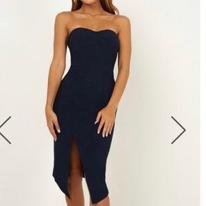 Blue strapless dress